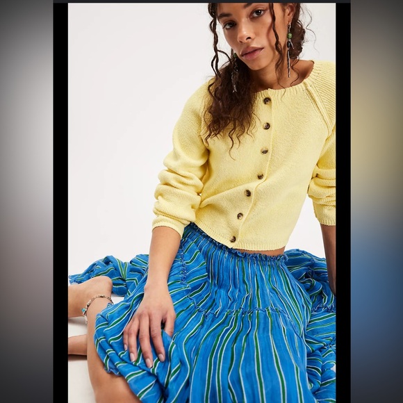 Free People Ember Tiered Stripe Midi Skirt in Blue Marina Sz XS, S $128 MSRP NWT - Picture 6 of 8